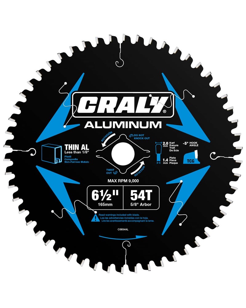 CRALY 6-1/2 Inch 54 Teeth Aluminum and Non-Ferrous Metal Cutting Circular Saw Blade, 5/8 Inch Arbor, Carbide Tipped, Thin Kerf, Black Ice Coating, for Thin Aluminum, Plastic, Composite(C0654AL) - Image 1